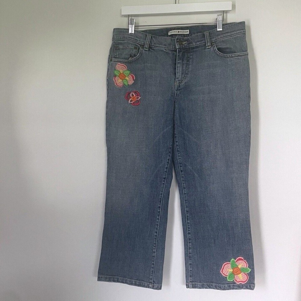 Tommy Hilfiger Embroidered Denim Floral Ankle‎ Jeans Boho 70s Retro Festival 12